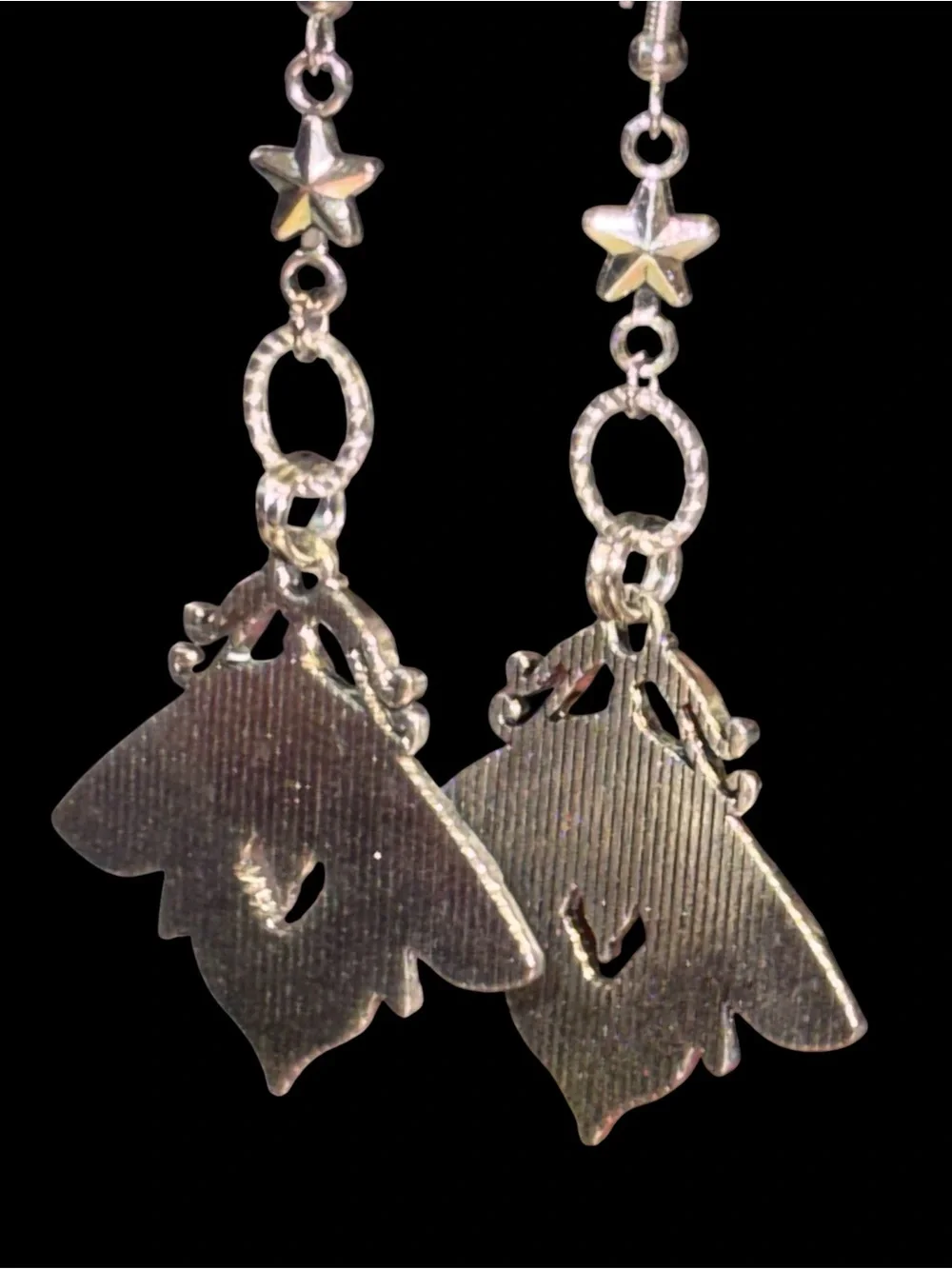 Handmade Silver Filigree Moth & Star Drop Earrings - Women Jewelry